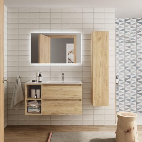 Mueble baño Bequia 100 cm y coqueta izquierda Roble con Lavabo