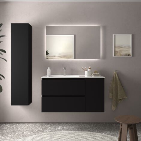 Mueble Baño Bequia 100cm y coqueta Derecha y lavabo Negro 100x45x56