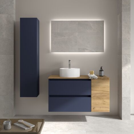 Mueble Baño Bequia 100cm y coqueta y lavabo Azul / Roble 100x45x56