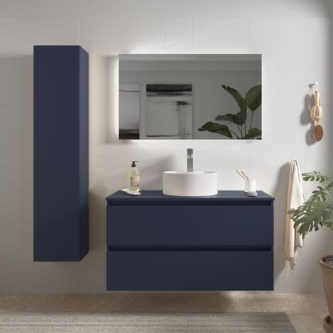 Mueble baño Bequia 100cm y Encimera y lavabo posar Azul 100x45x56