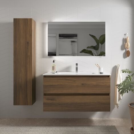 Mueble baño Bequia 100cm y lavabo Nogal100x45x56