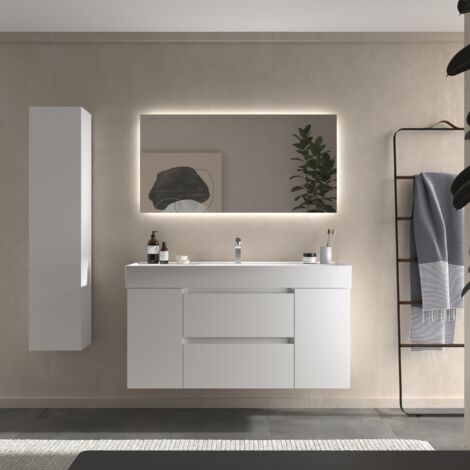 Mueble Baño Bequia 120cm y coqueta Centrado y lavabo Blanco 120x45x66