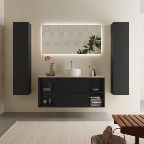 Mueble Baño Bequia 120cm y coqueta Centrado y lavabo Negro 120x45x56