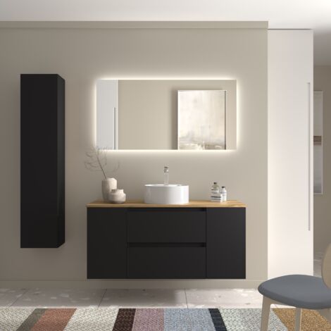 Mueble Baño Bequia 120cm y coqueta Centrado y lavabo Negro 120x45x56
