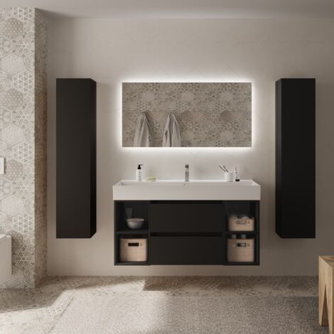 Mueble Baño Bequia 120cm y coqueta Centrado y lavabo Negro 120x45x66