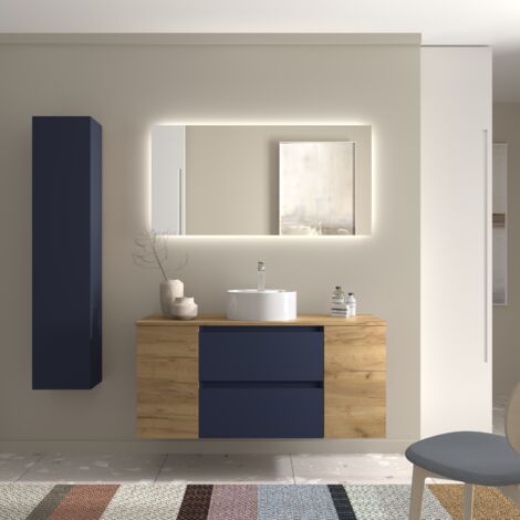 Mueble Baño Bequia 120cm y coqueta y lavabo Azul / Roble 120x45x56