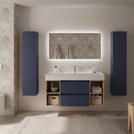 Mueble Baño Bequia 120cm y coqueta y lavabo Azul / Roble 120x45x66
