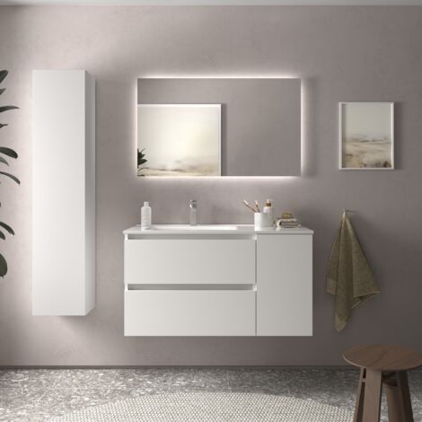 Mueble Baño Bequia 90cm y coqueta Derecha y lavabo Blanco 90x45x56