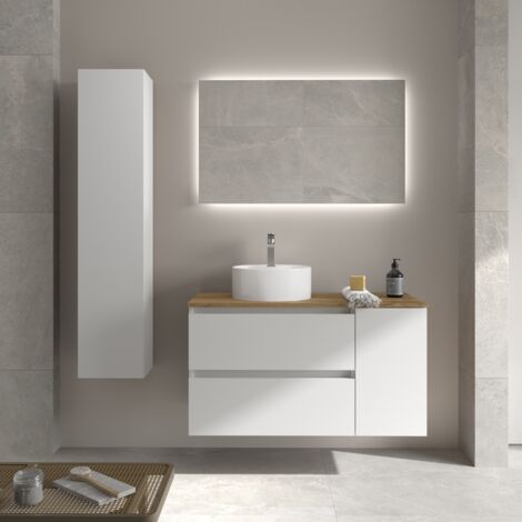 Mueble Baño Bequia 90cm y coqueta y lavabo Blanco 90x45x56