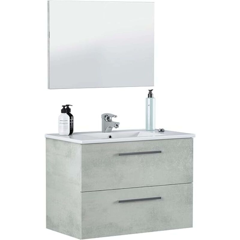 

Mueble baño con espejo cemento 80x45x57 cm lavabo cerámico