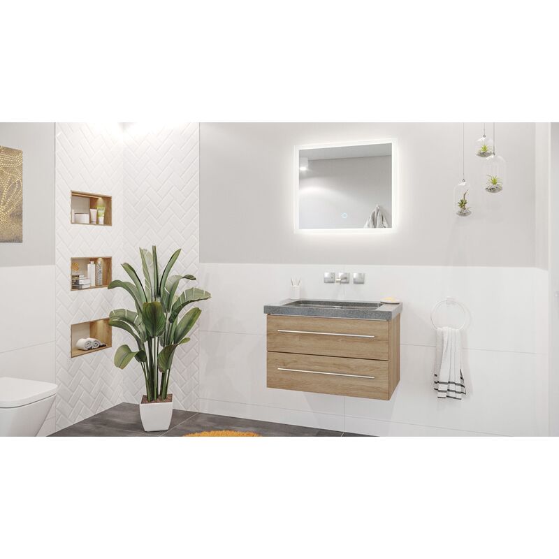 

Mueble baño Damo granito G654 75cm sin agujero para grifo Roble claro y espejo