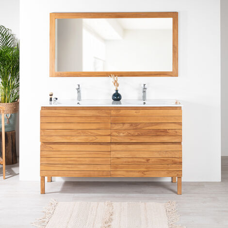 Mueble de baño Kenta de madera maciza de teca con acabado natural 90 x 45  cm