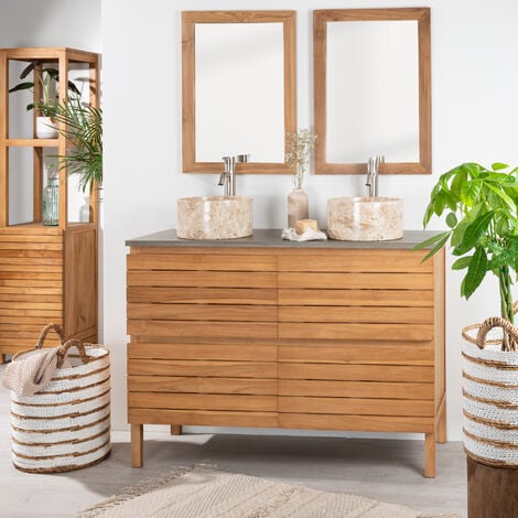 Mueble de baño Kenta de madera maciza de teca con acabado natural