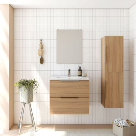 Mueble de lavabo Línea (L x An x Al: 45 x 100 x 50 cm, Nogal, Efecto  madera)