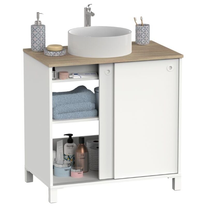 Miroytengo - Meuble de salle de bain avec pieds Sella blanc et cambrien 81 cm sans lavabo
