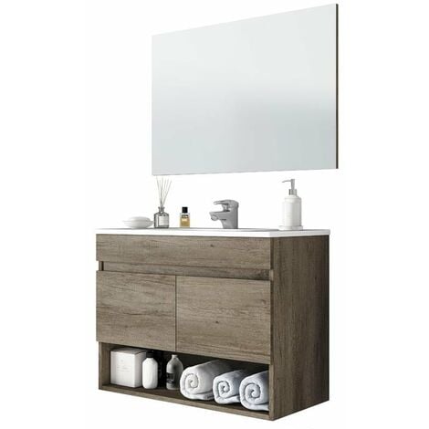 Mueble baño con espejo 2 puertas y hueco abierto 80x45x64 cm (Lavamanos opcional)