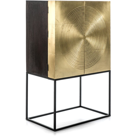 Mueble Bar 91X56X152 Madera Dorado/Caoba Oscuro/Metal Negro