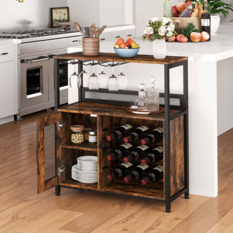 Mueble bar/botellero independiente 75 x 34 x 905 cm práctico espacio de almacenamiento ambiente acogedor estilo industrial aglomerado marrón 200012690