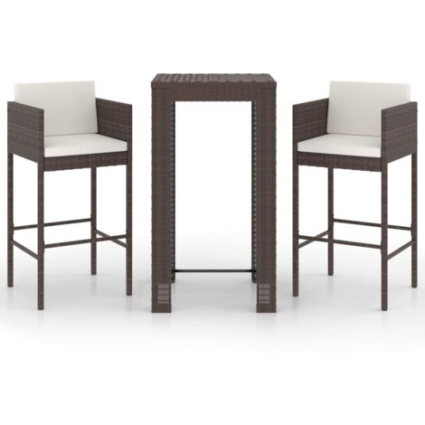 Mueble bar de jardín de 3 piezas y cojines de mimbre de resina marrón 020014515