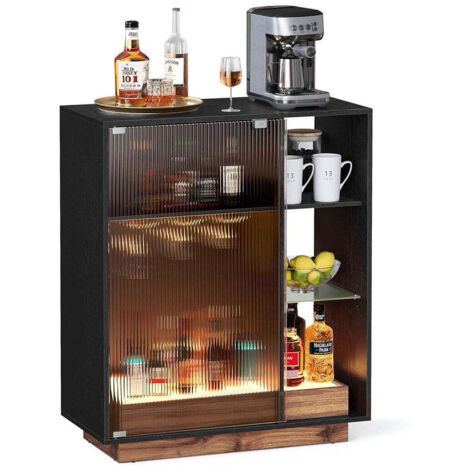 Mueble bar de vinos con iluminación LED almacenamiento de vinos mueble bar para licores con portavasos puerta de cristal estriado para salón 120006378