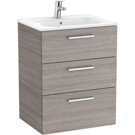 Mueble base 3 cajones + lavabo Unik Family VICTORIA - ROCA Color: Roble City texturizado - Medidas: 605x453x741 mm