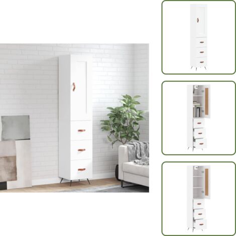 Mueble blanco - vidaXL Aparador alto madera contrachapada blanco 34,5x34x180 cm - Armario de madera