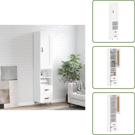 Mueble blanco - vidaXL Aparador alto madera contrachapada blanco 34,5x34x180 cm - Armario de madera