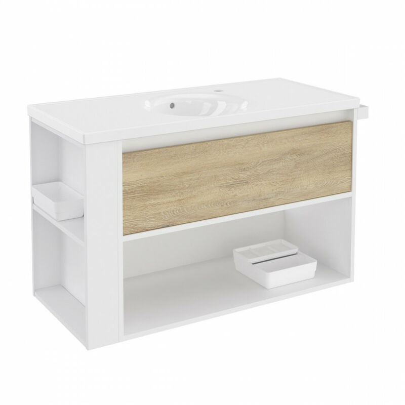 

Mueble Bsmart Bath+ Blanco-Roble Nature-Blanco Medidas 100cm