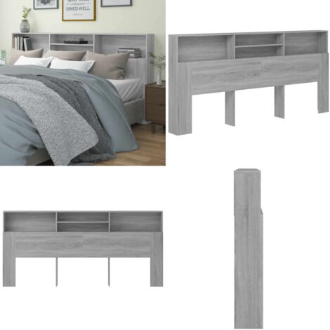 Mueble cabecero color gris Sonoma 220x19x103,5 cm - Mueble de dormitorio - Armario de pared