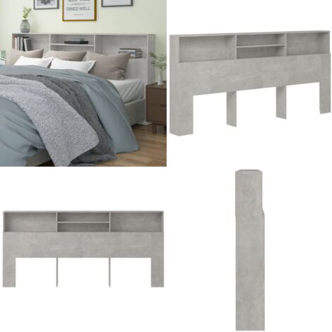 Mueble cabecero gris hormigón 220x19x103,5 cm - Mueble de dormitorio - Armario de pared