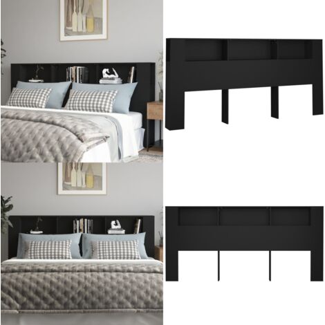 Mueble cabecero negro 220x18,5x104,5 cm - Mueble de dormitorio - Armario de pared