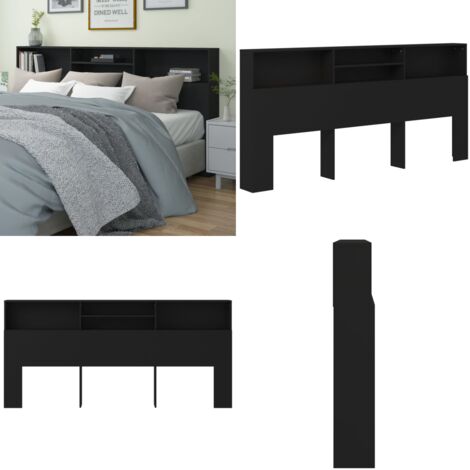 Mueble cabecero negro 220x19x103,5 cm - Muebles de dormitorio - Armario de pared