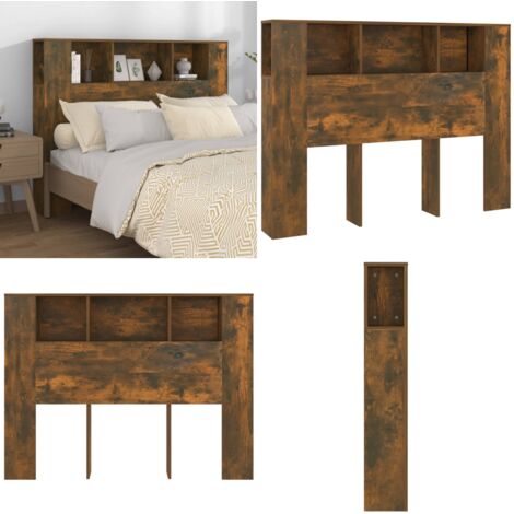 Mueble cabecero roble ahumado 140x18,5x104,5 cm - Mueble para dormitorio - Armario de pared