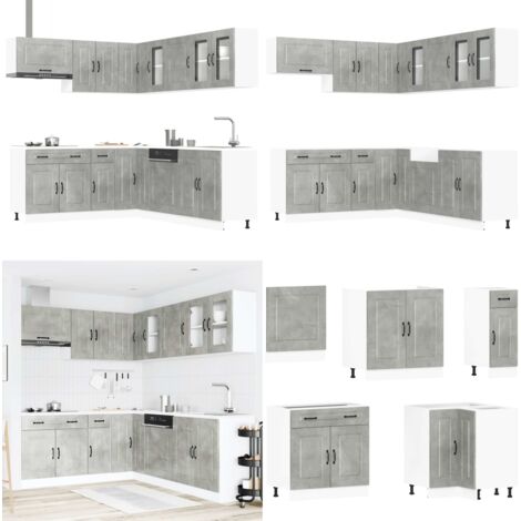 Mueble cocina Kalmar gris hormigón 11 pzas madera contrachapada - Muebles cocina - Almacenamiento cocina