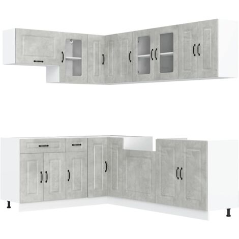 Mueble cocina Kalmar gris hormigón 11 pzas madera contrachapada vidaXL