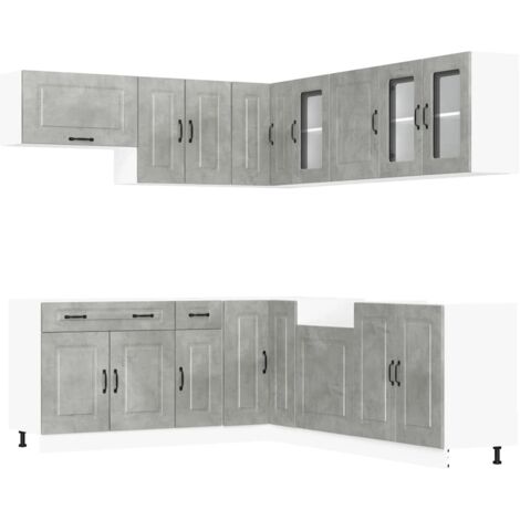 Mueble cocina Kalmar gris hormigón 11 pzas madera contrachapada vidaXL