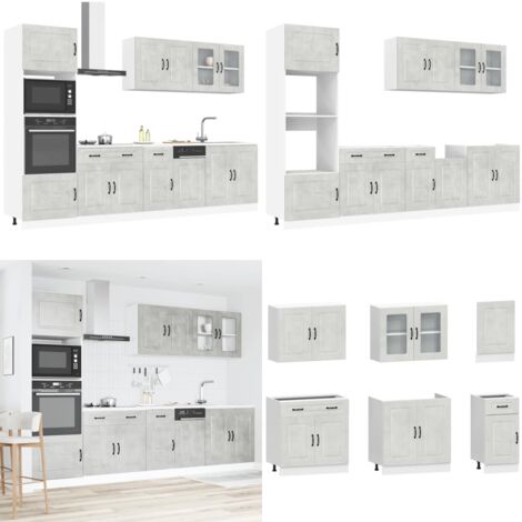 Mueble cocina Kalmar gris hormigón 7 pzas madera contrachapada - Muebles de cocina - Almacenamiento cocina