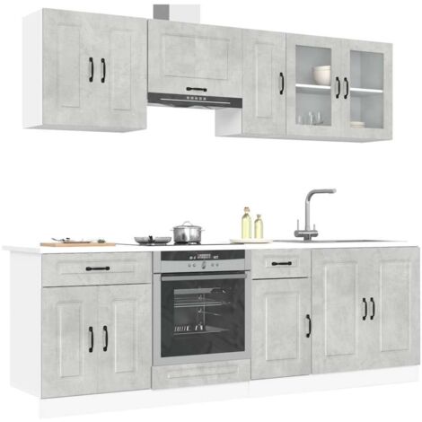 Mueble cocina Kalmar gris hormigón 8 pzas madera contrachapada