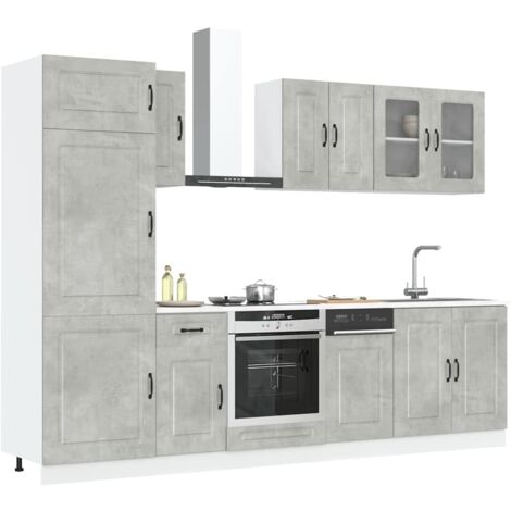 Mueble cocina Kalmar gris hormigón 8 pzas madera contrachapada