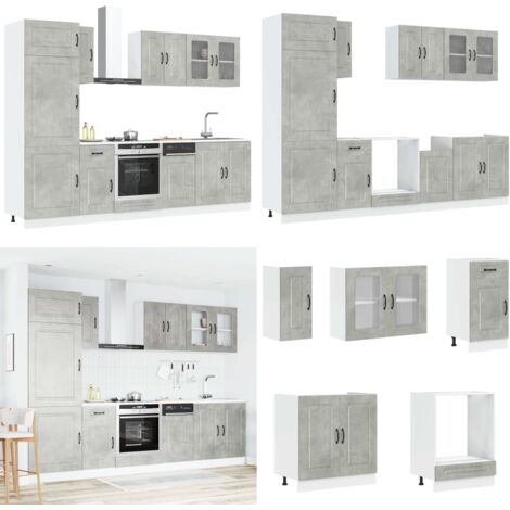 Mueble cocina Kalmar gris hormigón 8 pzas madera contrachapada - Muebles cocina - Gabinetes cocina