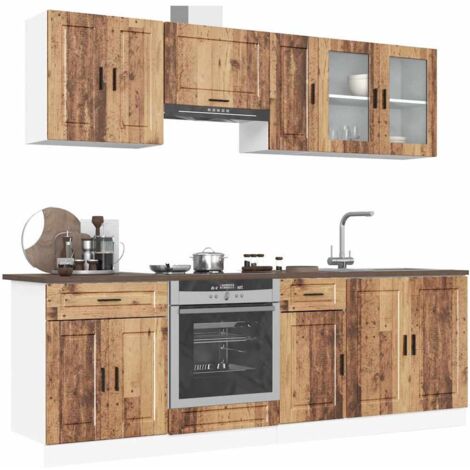 Mueble cocina Kalmar madera vieja 8 pzas madera contrachapada