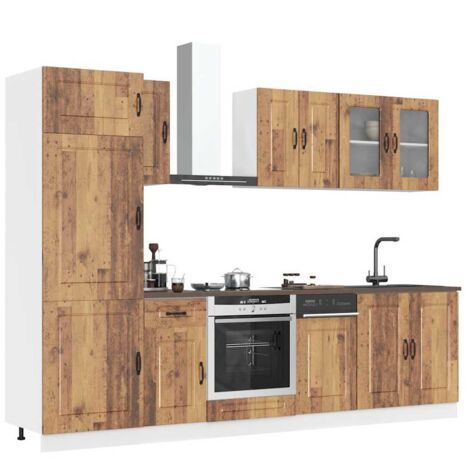Mueble cocina Kalmar madera vieja 8 pzas madera contrachapada