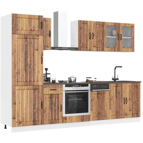 Mueble cocina Kalmar madera vieja 8 pzas madera contrachapada