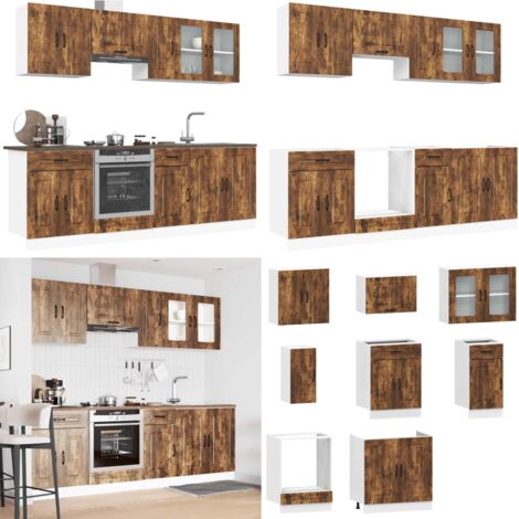 Mueble cocina Kalmar roble ahumado 8 pzas madera contrachapada - Armarios de cocina - Gabinetes de cocina
