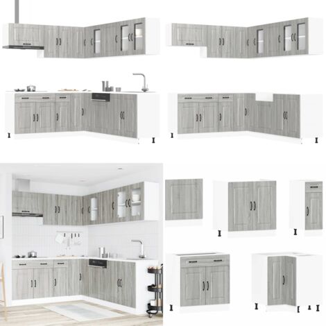 Mueble cocina Kalmar sonoma gris 11 pzas madera contrachapada - Muebles cocina - Almacenamiento cocina