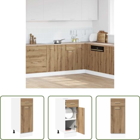 Mueble cocina -  Mueble bajo con cajón "Lyon" de roble artesanal, 30 x 46 x 81,5 cm, madera de ingeniería,
