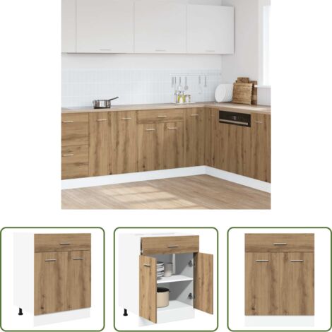 Mueble cocina -  Mueble bajo con cajón "Lyon" roble artesanal, 60 x 46 x 81,5 cm, madera de ingeniería