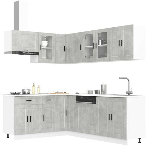 Mueble cocina Porto gris hormigón 11 pzas madera contrachapada