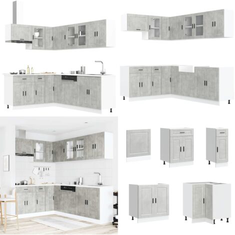 Mueble cocina Porto gris hormigón 11 pzas madera contrachapada - Muebles cocina - Almacenamiento cocina