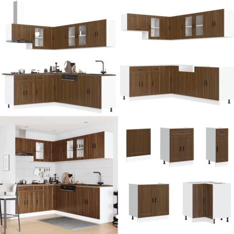 Mueble cocina Porto roble marrón 11 pzas madera contrachapada - Muebles de cocina - Almacenamiento de cocina